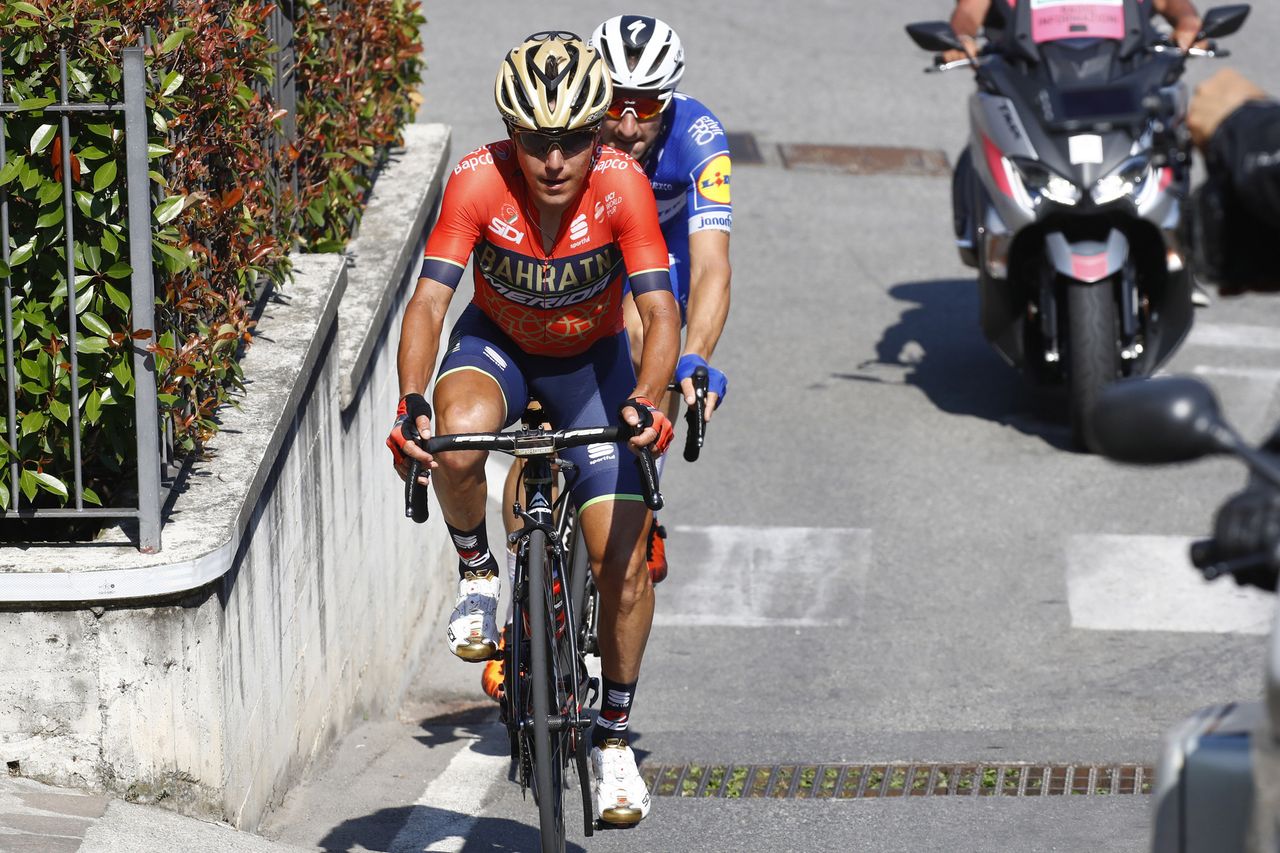 Domenico Pozzovivo (Bahrain-Merida) and Elia Viviani (Quick-Step Floors)