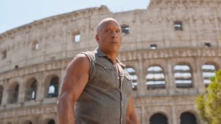 Vin Diesel as Dominic Toretto in Fast X, in front of the Colosseum in Rome, Italy