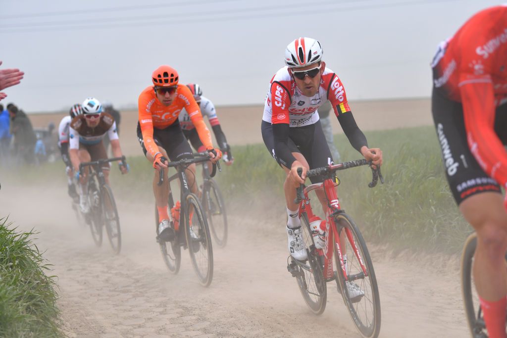 Tiesj Benoot rides the cobbles