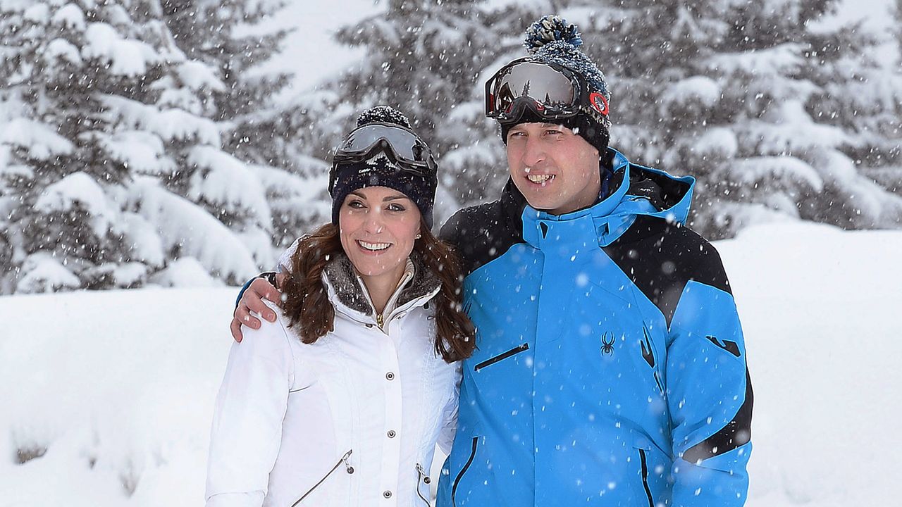 Kate Middleton and Prince William during a private break skiing at an undisclosed location in the French Alps on March 3, 2016.