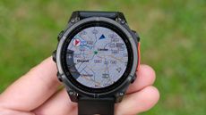Our expert reviewer testing the map feature on the Garmin Fenix 8 smartwatch