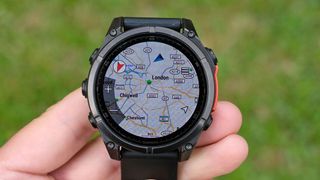 Our expert reviewer testing the map feature on the Garmin Fenix 8 smartwatch