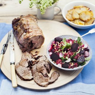 Persian Style Stuffed Lamb with Saffron Potatoes