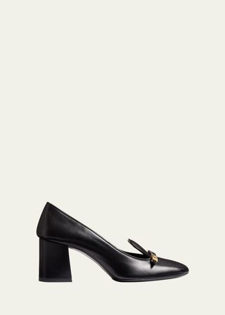 Elio Leather Buckle Loafer Pumps