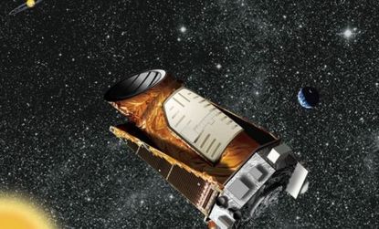 An artist's rendering of the Kepler telescope, which has helped scientists locate 1,235 planets in one small section of the Milky Way Galaxy.