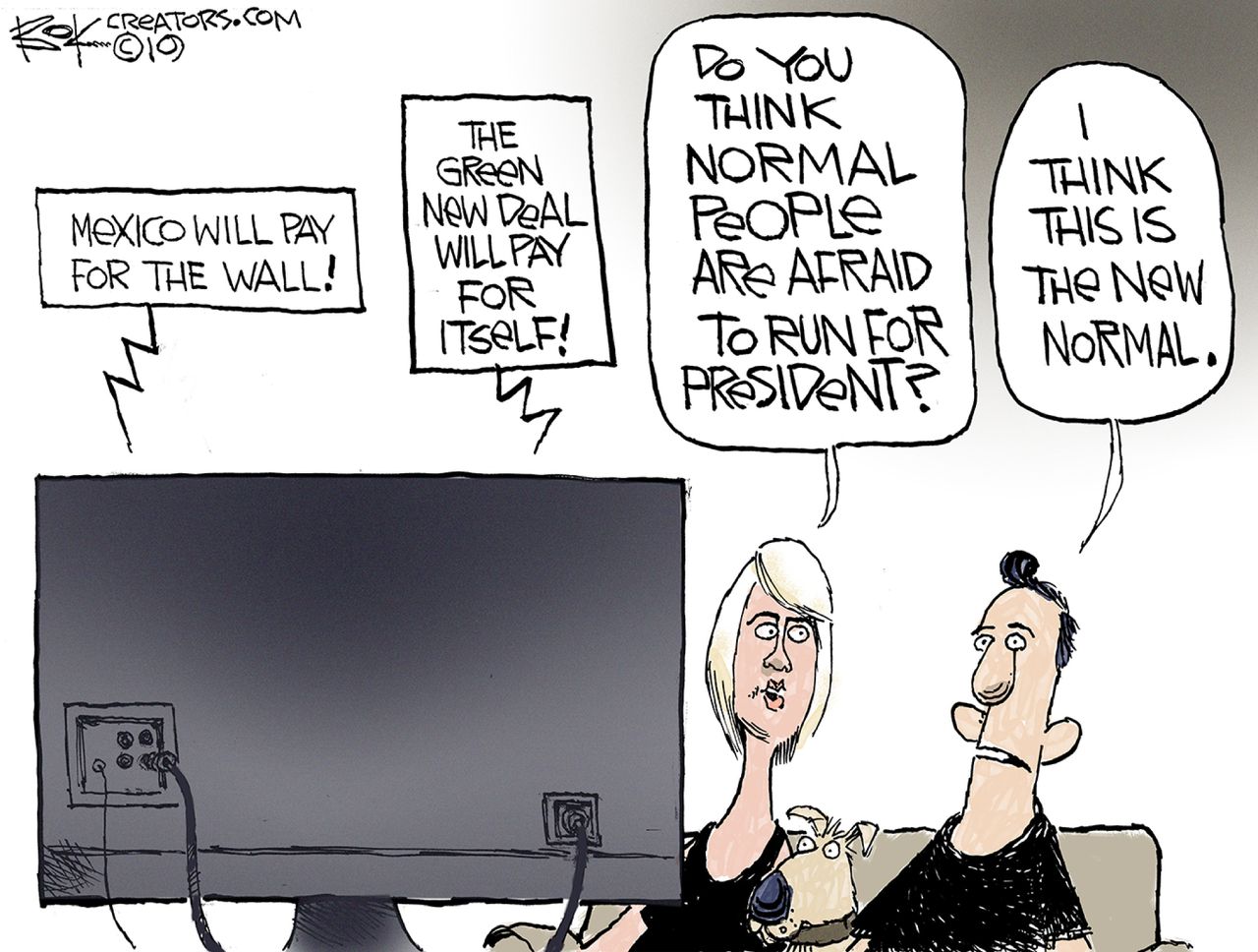 Political Cartoon U.S. Trump Democratic Debate Normal People Afraid To Run For President