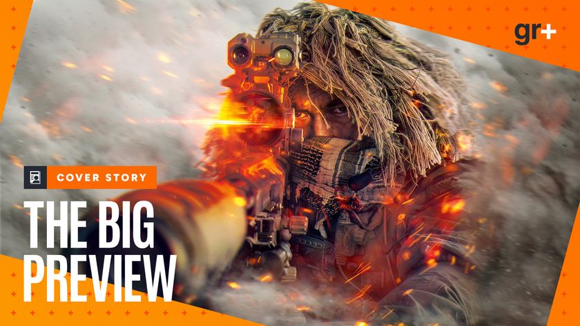 A recon sniper aims down sights in Battlefield 6 art surrounded by smoke, orange highlights flashing on their gear and mixing with embers in the smog