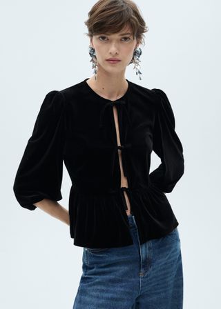 Velvet Blouse With Bows - Women | Mango United Kingdom