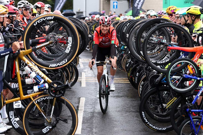 NEWPORT, WALES - SEPTEMBER 07: Geraint Thomas of Great Britain and Team INEOS Grenadiers honored in his farewell and last race as a professional cyclist prior to the 21st Tour of Britain 2025, Stage 6 a 112.1km stage from Newport to Cardiff on September 07, 2025 in Newport, Wales. (Photo by Alex Livesey/Getty Images)