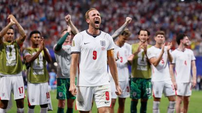 Harry Kane of England celebrates with team mates after winning the FIFA World Cup 2026 Round Of 32 match between England and Congo DR