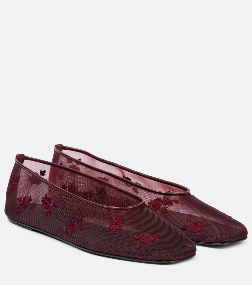 Embroidered Mesh Ballet Flats