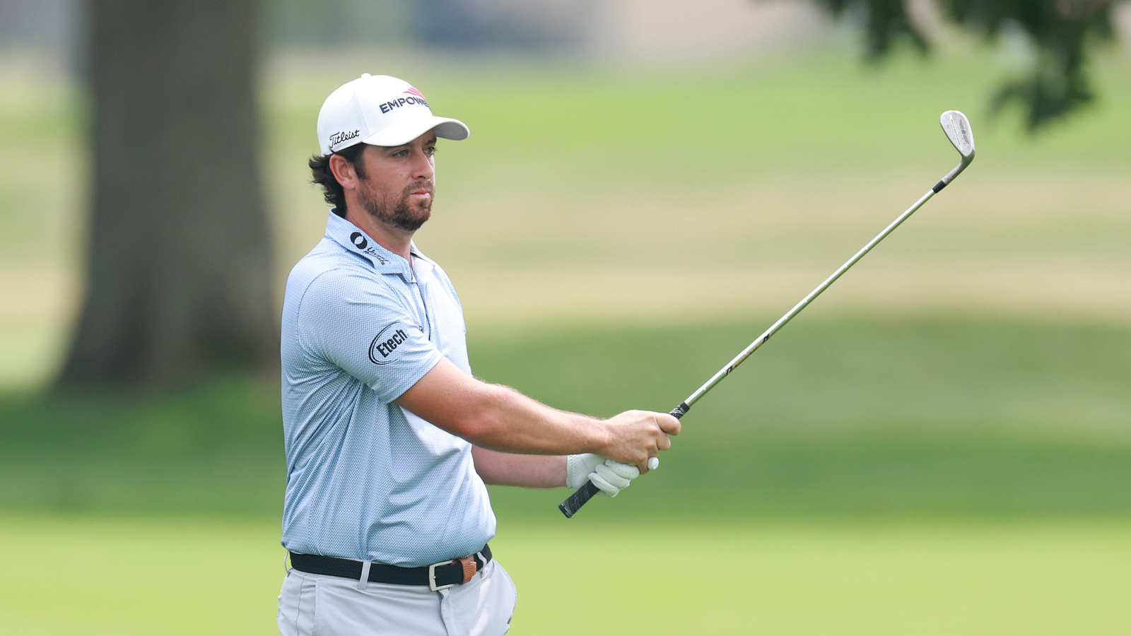Davis Riley hits a wedge into the green