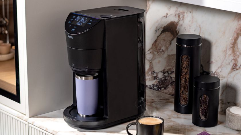 GE Profile Smart Grind &amp; Brew coffee maker on kitchen counter