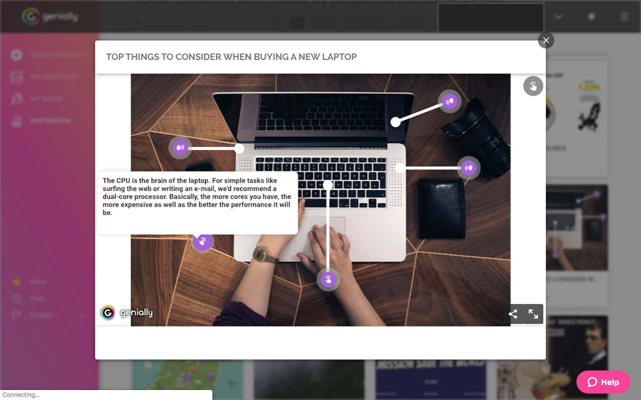 Screenshot: Use adds interactive elements to image of laptop computer