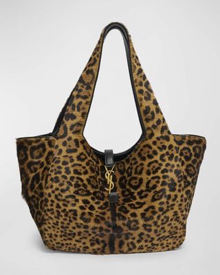 Ysl Bea Einkaufstasche mit Leopardenmuster aus Kalbsfell und Leder