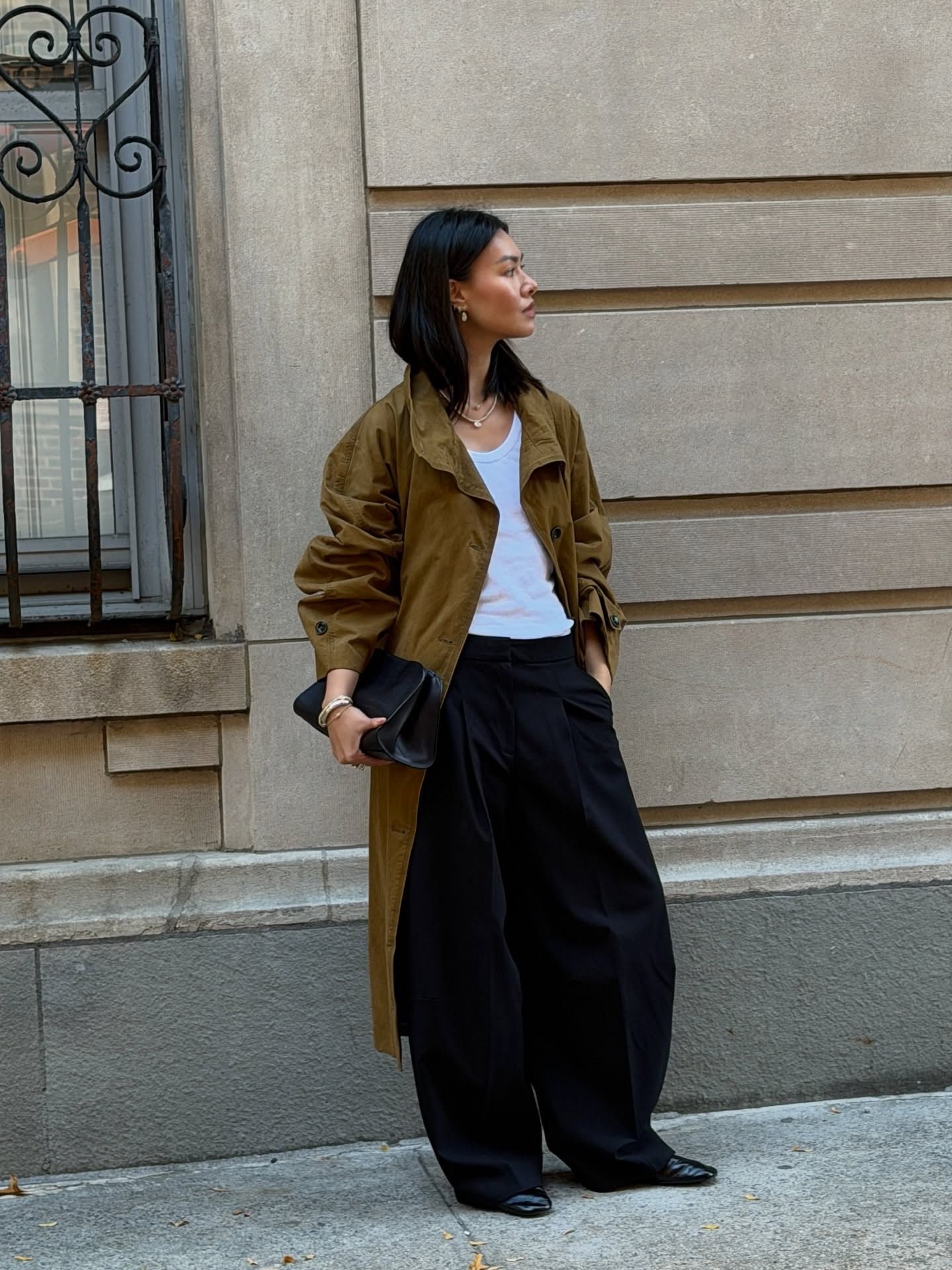 Woman in black tailored trousers
