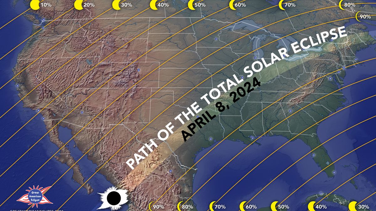 Saules aptumsumu karte 2024. gadam: kur redzēt aptumsumu 8. aprīlī