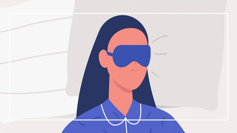 woman in bed with eye mask illustration