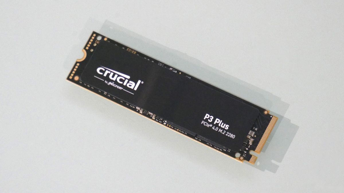 Crucial P3 Plus 2TB NVMe SSD on a white background