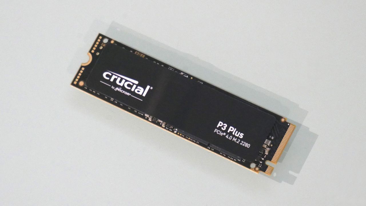 Crucial P3 Plus 2TB NVMe SSD on a white background