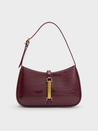 Charles & Keith Cesia Croc-Effect Metallic-Accent Shoulder Bag