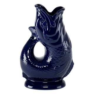 Navy blue fish jug or vase 