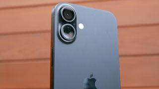 Closeup of cameras on the Apple iPhone 16 Plus.