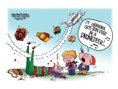 Editorial cartoon Amazon drone Christmas