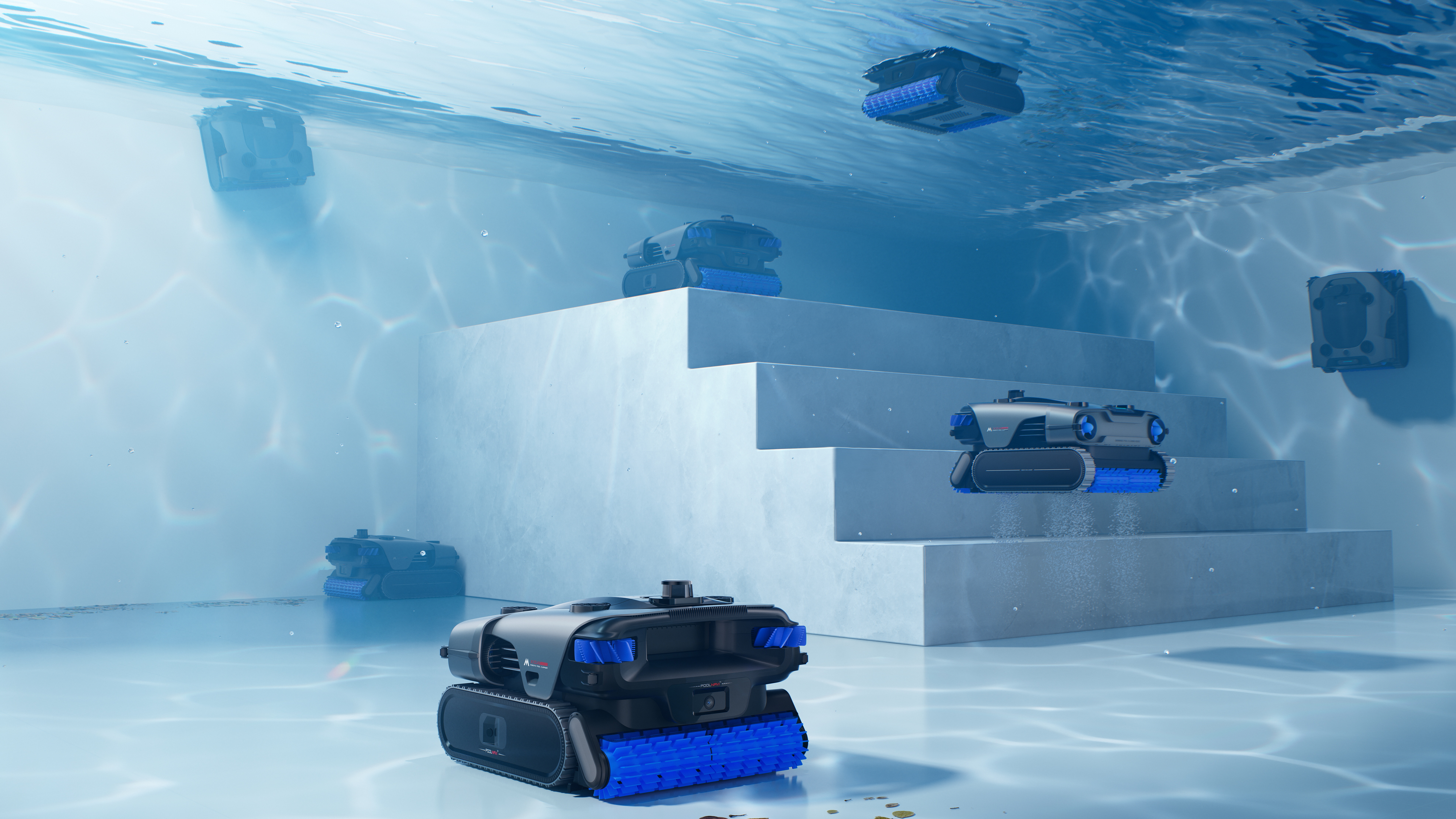 MOVA Rover X10 robotic pool cleaner in various different cleaning scenarios