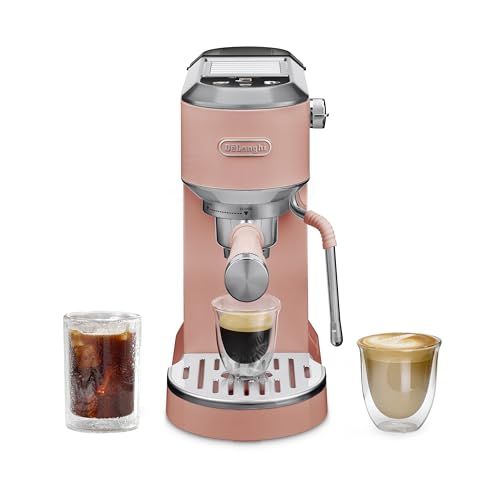 De'longhi Dedica Duo Compact Espresso Machine - Cold Brew Coffee Maker With Milk Frother Wand- for Espresso, Hot & Iced Coffee, Cappuccinos, Lattes & Home Barista Brewing, Rosé Pink