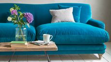 blue velvet pudding sofa from loaf