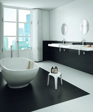 black tiled flooring section with white tiles around it