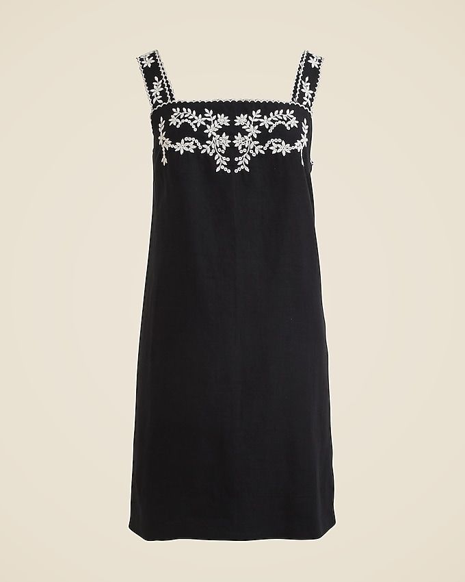 Embroidered Linen Shift Dress
