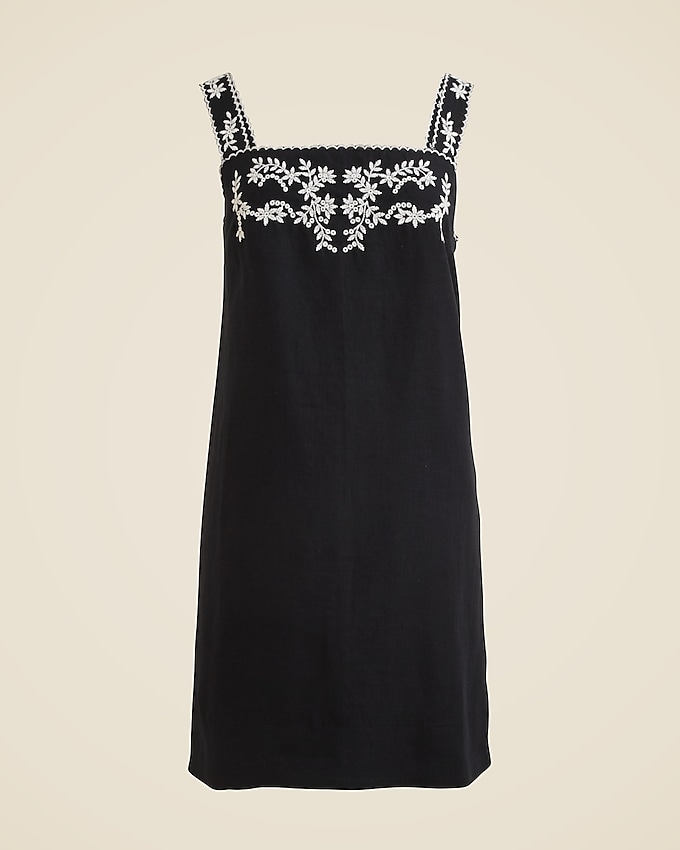 Embroidered Linen Shift Dress