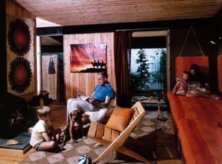 images from cabin crew, a new book on welsh modernist cabins showing small, low timber structures in the woods