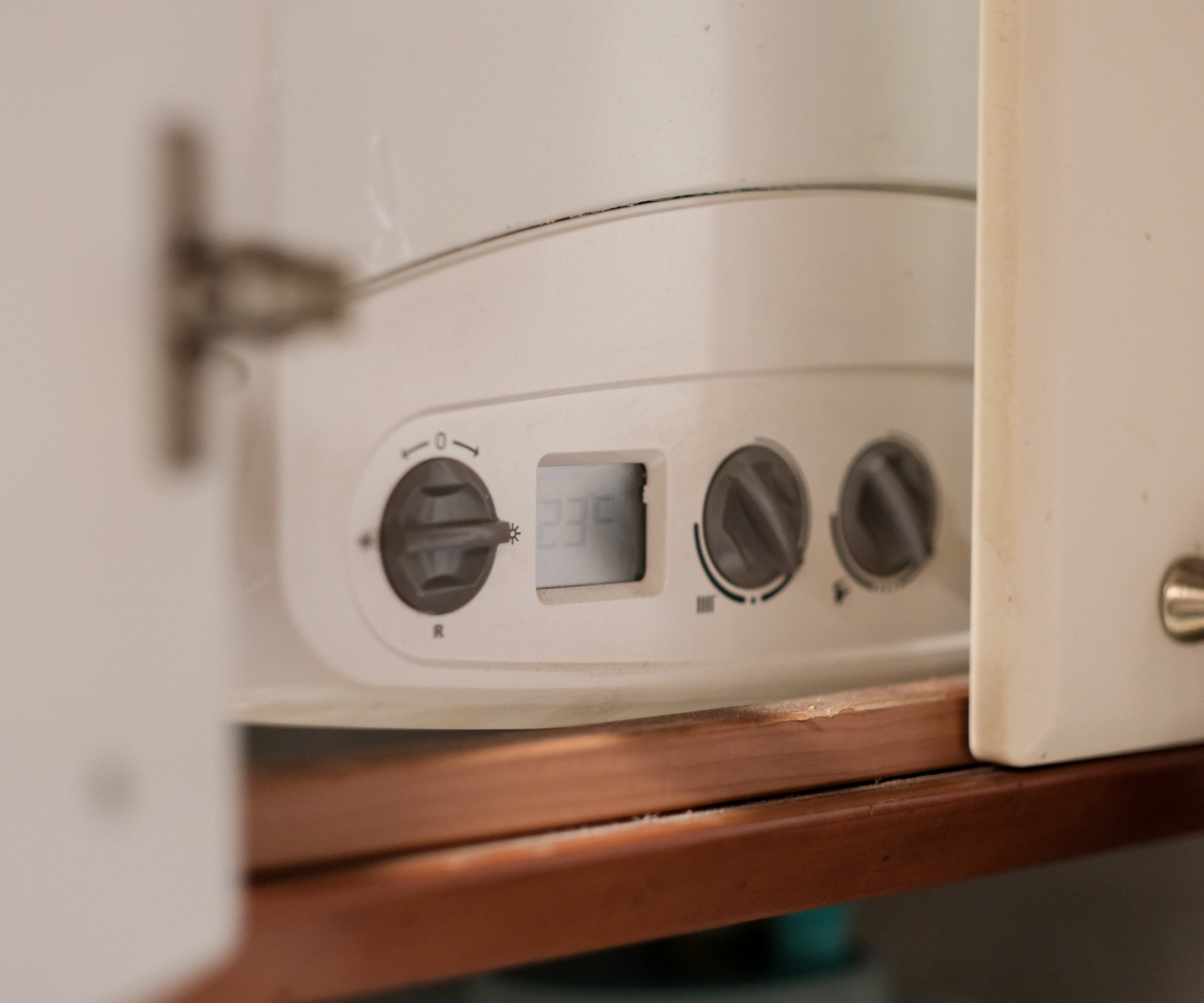 close up of boiler front and dials