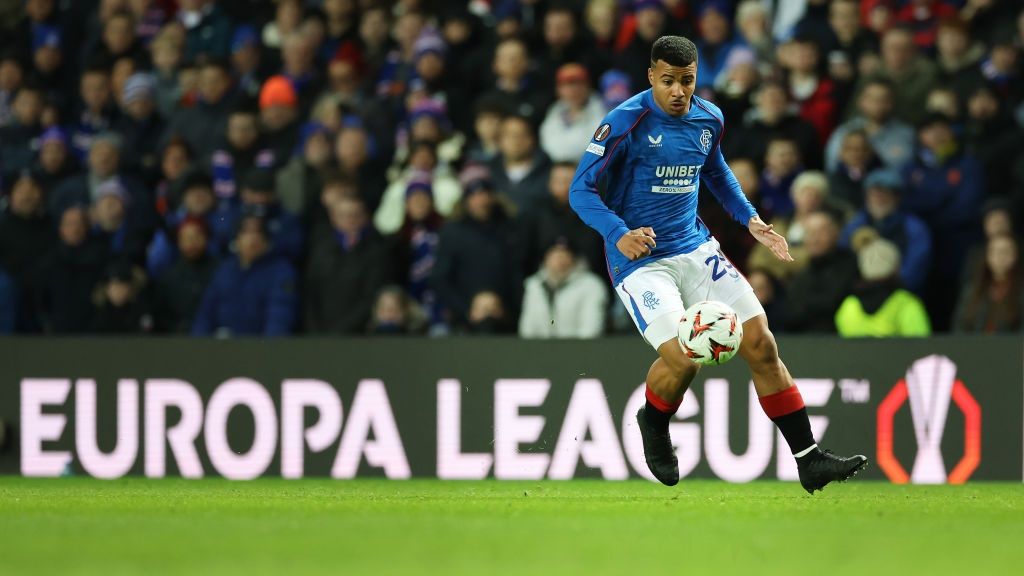 Hamza Igamane of Rangers is seen during the UEFA Europa League 2024/25 League Phase MD8 match between Rangers FC and R. Union Saint-Gilloise at Ibrox Stadium on January 30, 2025 in Glasgow, Scotland.