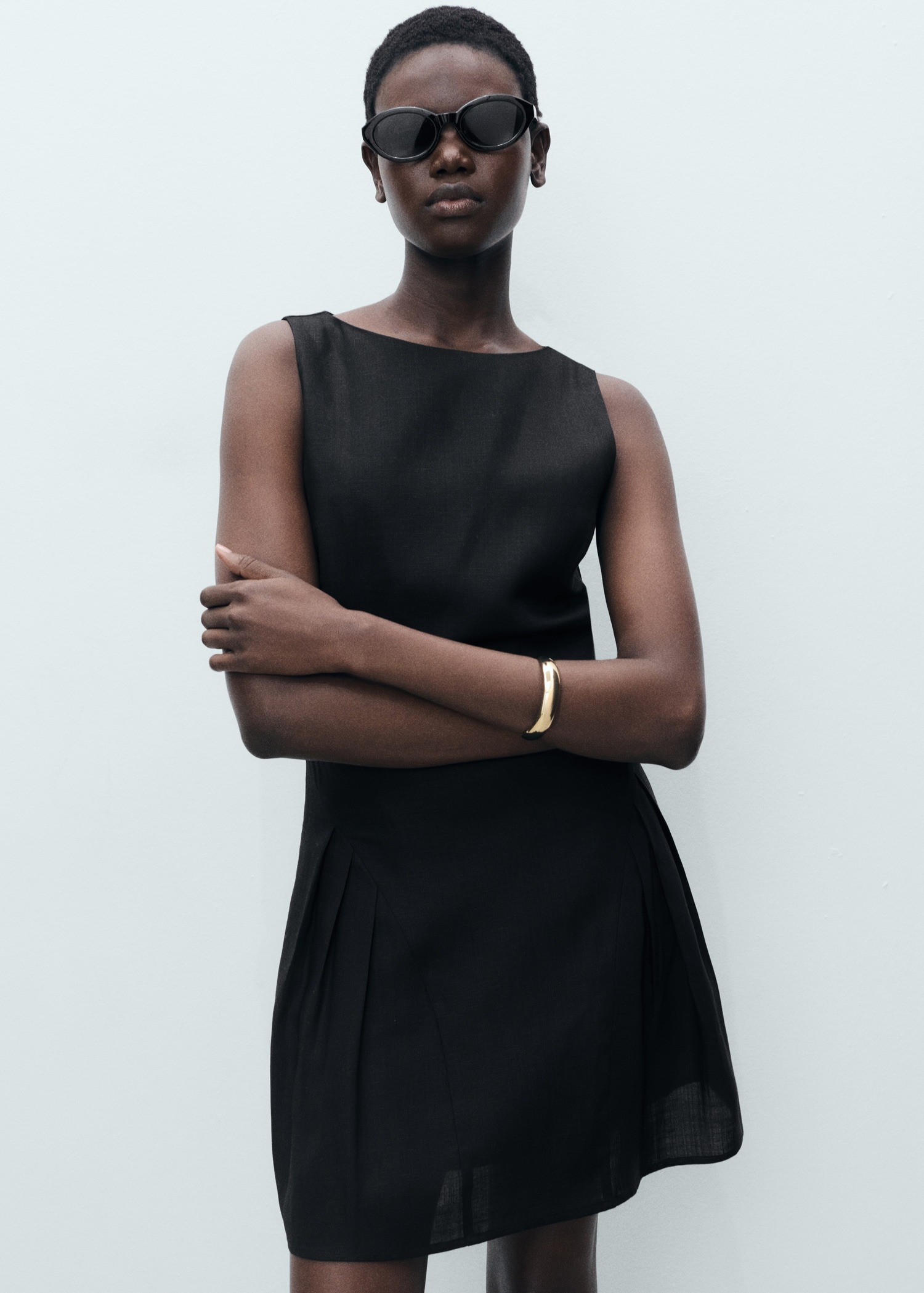 Mango, short-pleased linen-balance dress
