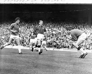 English League Division Two match at Ninian Park. Cardiff City 0 v Crystal Palace 4. Crystal Palace's goalkeeper John Jackson collects the ball as City's John Toshack closes in on goal watched by Palace defender John Sewell10th August 1968. (Photo by Western Mail Archive/Western Mail Archive/Mirrorpix via Getty Images) Tottenham