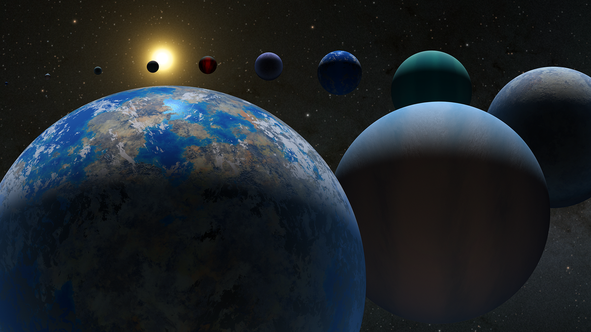 Illustration of exoplanets in space.