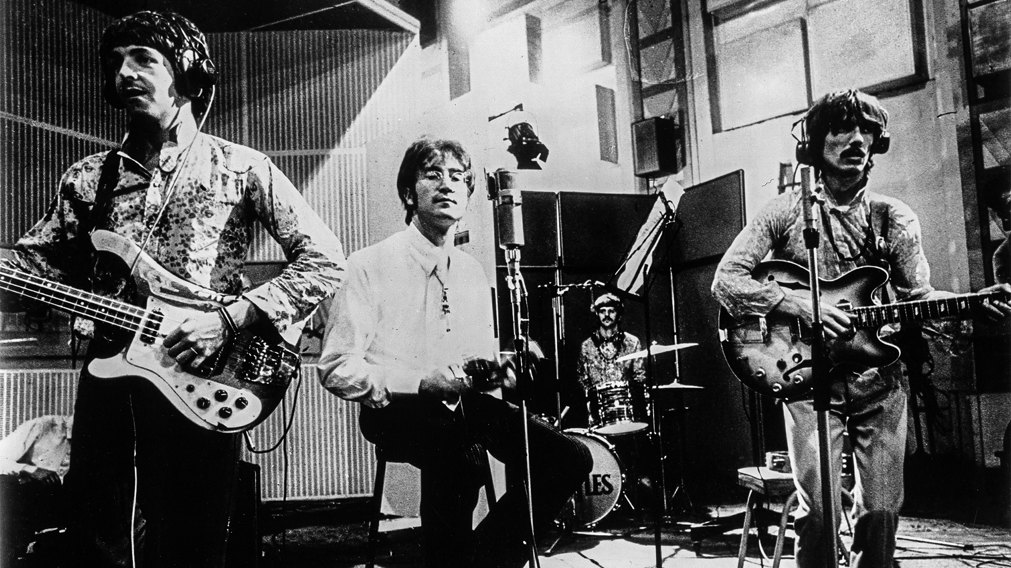 The Beatles' rehearse their song 'All You Need Is Love' for 'Our World' the first live satellite uplink performance broadcast to the world on June 25, 1967 in London, England.