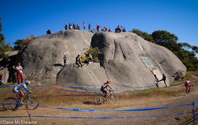 Elle Anderson (California Giant Strawberries/ Specialized), Crystal Anthony, and Nicole Duke chasing Wyman on lap two