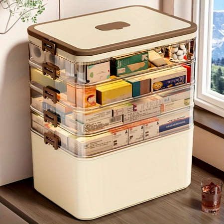 5-Tier Medicine Organizer Storage Box, Portable Medicine Cabinet, Empty First Aid Kit for Home