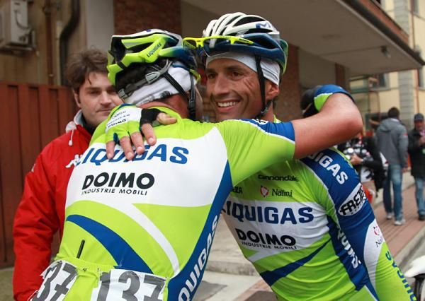 Daniele Bennati (Liquigas-Doimo) is congratulated for his win.