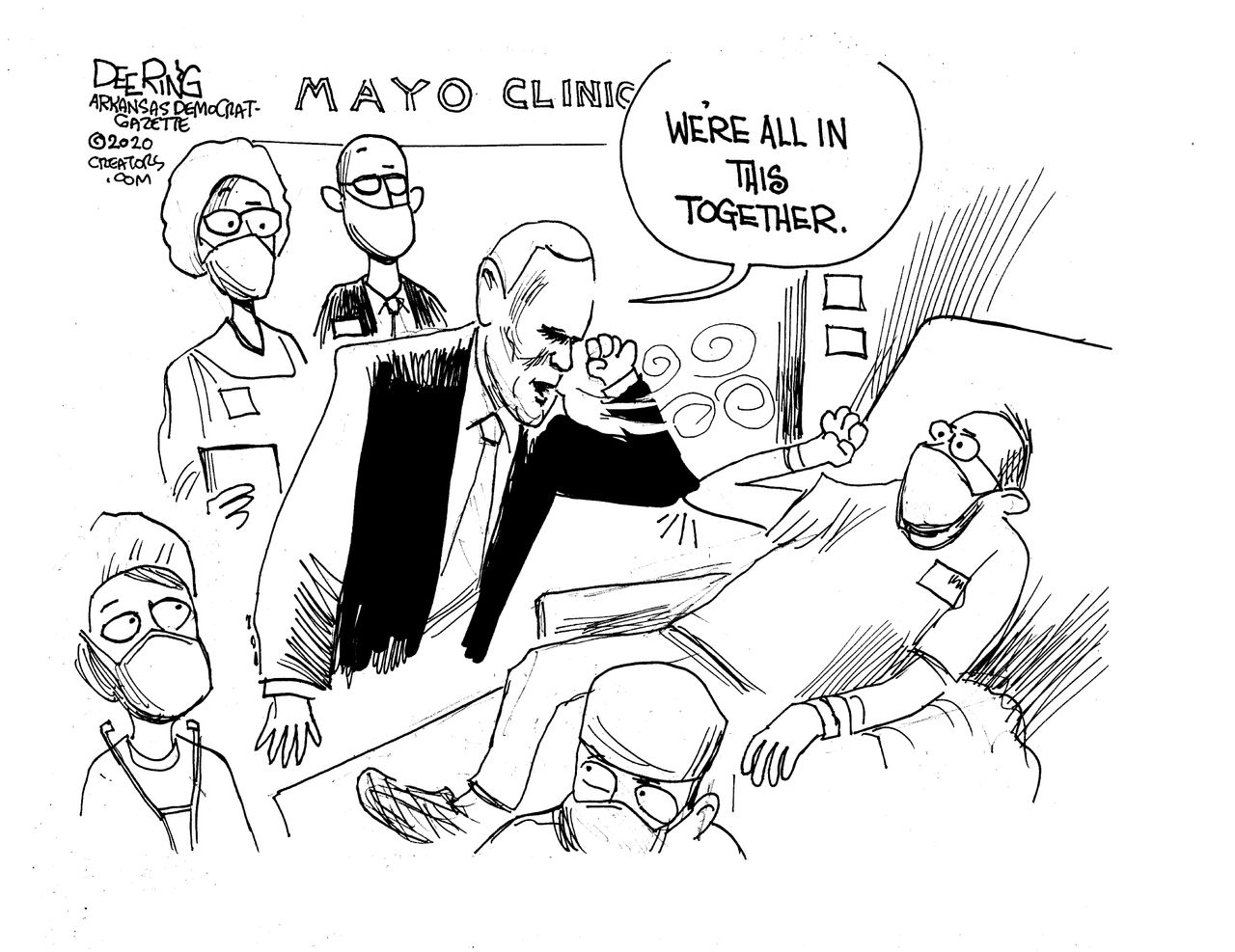 Political Cartoon U..S. Pence visits Mayor clinic no masks coronavirus