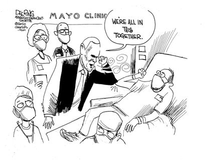 Political Cartoon U..S. Pence visits Mayor clinic no masks coronavirus