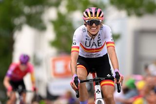 EPERNAY FRANCE JULY 26 Margarita Victoria Garcia Caellas of Spain and UAE Team ADQ crosses the finishing line during the 1st Tour de France Femmes 2022 Stage 3 a 1336km stage from Reims to pernay TDFF UCIWWT on July 26 2022 in Epernay France Photo by Dario BelingheriGetty Images