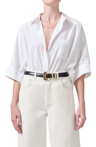 Claire Origami Three Quarter Sleeve Cotton Button-Up Shirt