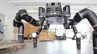 Up close and personal with NASA's RoboSimian robot. The four-legged dexterous robot was built by NASA engineers at the agency's Jet Propulsion Laboratory to compete in the DARPA Robotics Challenge for disaster-response in December 2013.