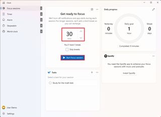 Clock focus sessions